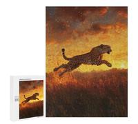 para Adultos 500 PCS Rompecabezas Cheetah Leap at Sunset Rompecabezas para Adolescentes Juego Práctico Decoración del Hogar Juego Desafiante Regalos 500 PCS