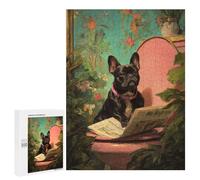 para Adultos 500 PCS Rompecabezas Chic French Bulldog Reading Newspaper Rompecabezas para Adultos Juego Familiar Corte De Precisión Actividades Divertidas En Casa 500 PCS
