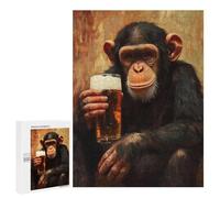 para Adultos 500 PCS Rompecabezas Chimpanzee with Beer Rompecabezas para Adultos Juegos Relajantes para La Diversión Familiar Juego Desafiante Regalos 500 PCS