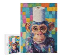 para Adultos 500 PCS Rompecabezas Chimpanzee with Toilet Paper Hat Rompecabezas para Adultos Juego Familiar Corte De Precisión Cumpleaños Y Navidad 500 PCS