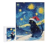 para Adultos 500 PCS Rompecabezas Christmas Black Cat Santa Hat Rompecabezas para Adultos Juego Familiar Corte De Precisión Cumpleaños Y Navidad 500 PCS