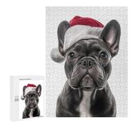 para Adultos 500 PCS Rompecabezas Christmas French Bulldog with Santa Hat Rompecabezas para Adultos Juego Familiar Corte De Precisión Cumpleaños Y Navidad 500 PCS