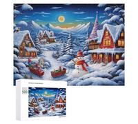 para Adultos 500 PCS Rompecabezas Christmas Village Snowy Night Rompecabezas para Adultos Juguetes Antiestrés Aliviador del Estrés Juego Desafiante Regalos 500 PCS