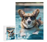 para Adultos 500 PCS Rompecabezas Corgi Pool Swimming Funny Rompecabezas para Adolescentes Juego Práctico Decoración del Hogar Juego Desafiante Regalos 500 PCS