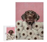 para Adultos 500 PCS Rompecabezas Dog with Toilet Paper Painting German Shorthaired Pointer Toilet Art Rompecabezas para Adolescentes Juego Práctico Decoración del Hogar Juego Desafiante Regalos 500