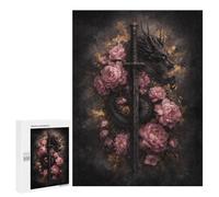 para Adultos 500 PCS Rompecabezas Dragon Sword with Pink Flowers Rompecabezas para Adultos Juego Familiar Corte De Precisión Actividades Divertidas En Casa 500 PCS