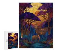 para Adultos 500 PCS Rompecabezas Elephant and Castle Stained Glass Art Rompecabezas para Adultos Juegos Relajantes para La Diversión Familiar Juego Desafiante Regalos 500 PCS