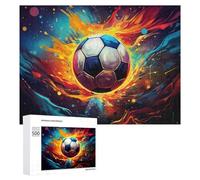 para Adultos 500 PCS Rompecabezas Flaming Soccer Ball Artwork Rompecabezas para Adultos Juguetes Antiestrés Aliviador del Estrés Juego Desafiante Regalos 500 PCS