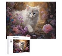 para Adultos 500 PCS Rompecabezas Floral Fantasy White Cat'S Journey Rompecabezas para Adultos Juego De Ingenio Regalos para Mujeres Diversión En Casa Actividades, 500 PCS