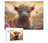 para Adultos 500 PCS Rompecabezas Floral Fantasy with Highland Cow Rompecabezas para Adultos Juguetes Antiestrés Aliviador del Estrés Juego Desafiante Regalos 500 PCS