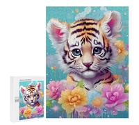 para Adultos 500 PCS Rompecabezas Floral Tiger Cub Fantasy Rompecabezas para Adultos Juguetes Antiestrés Aliviador del Estrés Juego Desafiante Regalos 500 PCS