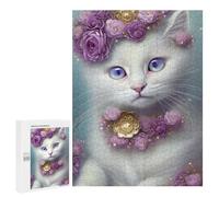 para Adultos 500 PCS Rompecabezas Floral White Cat Portrait Rompecabezas para Adultos Juegos Relajantes para La Diversión Familiar Juego Desafiante Regalos 500 PCS