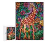 para Adultos 500 PCS Rompecabezas Giraffe in Floral Mosaic Rompecabezas para Adultos Juegos Relajantes para La Diversión Familiar Juego Desafiante Regalos 500 PCS