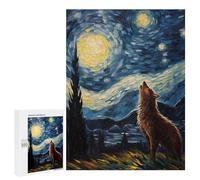 para Adultos 500 PCS Rompecabezas Howling Wolf Starry Night Rompecabezas para Adultos Juego Familiar Corte De Precisión Cumpleaños Y Navidad 500 PCS