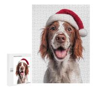 para Adultos 500 PCS Rompecabezas Irish Red and White Setter Dog with Santa Hat Portrait Rompecabezas para Adultos Juego Familiar Corte De Precisión Cumpleaños Y Navidad 500 PCS
