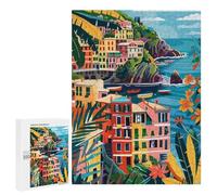 para Adultos 500 PCS Rompecabezas Italy Cinque Terre Minimalist Illustration Rompecabezas para Adolescentes Juego Práctico Decoración del Hogar Juego Desafiante Regalos 500 PCS