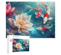 para Adultos 500 PCS Rompecabezas Koi Fish Pond with Lotus Flowers Rompecabezas para Adultos Juguetes Antiestrés Aliviador del Estrés Juego Desafiante Regalos 500 PCS