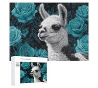 para Adultos 500 PCS Rompecabezas Llama with Blue Roses Wall Art Print Rompecabezas para Adultos Juego De Ingenio Regalos para Mujeres Diversión En Casa Actividades, 500 PCS