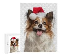 para Adultos 500 PCS Rompecabezas Papillon Dog with Santa Hat Portrait Rompecabezas para Adolescentes Juego Práctico Decoración del Hogar Juego Desafiante Regalos 500 PCS