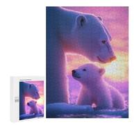 para Adultos 500 PCS Rompecabezas Polar Bear Family Sunset Rompecabezas para Adultos Juego Familiar Corte De Precisión Cumpleaños Y Navidad 500 PCS