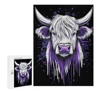 para Adultos 500 PCS Rompecabezas Purple Highland Cow Portrait Rompecabezas para Adultos Juego Familiar Corte De Precisión Cumpleaños Y Navidad 500 PCS