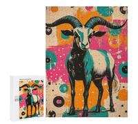 para Adultos 500 PCS Rompecabezas Retro Goat Illustration Goat - Rustic Pop Art Charm Rompecabezas para Adultos Juegos Relajantes para La Diversión Familiar Juego Desafiante Regalos 500 PCS