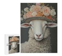 para Adultos 500 PCS Rompecabezas Sheep with Floral Hat Rompecabezas para Adultos Juego Familiar Corte De Precisión Cumpleaños Y Navidad 500 PCS