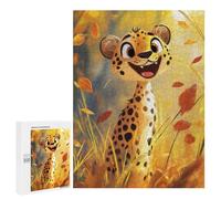 para Adultos 500 PCS Rompecabezas Smiling Cheetah in Autumn Rompecabezas para Adultos Juegos Relajantes para La Diversión Familiar Juego Desafiante Regalos 500 PCS