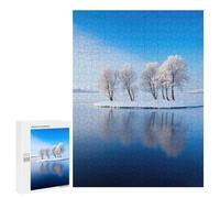 para Adultos 500 PCS Rompecabezas Snowy Island in A Frozen Lake Rompecabezas para Adultos Juegos Relajantes para La Diversión Familiar Juego Desafiante Regalos 500 PCS