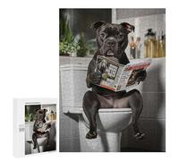 para Adultos 500 PCS Rompecabezas Staffy Dog Reading Newspaper on Toilet Rompecabezas para Adultos Juego Familiar Corte De Precisión Cumpleaños Y Navidad 500 PCS