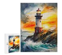 para Adultos 500 PCS Rompecabezas The Lighthouse at Sunset Rompecabezas para Adultos Juego Familiar Corte De Precisión Cumpleaños Y Navidad 500 PCS