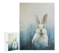 para Adultos 500 PCS Rompecabezas White Rabbit in Blue Field Painting Rompecabezas para Adolescentes Juego Práctico Decoración del Hogar Juego Desafiante Regalos 500 PCS