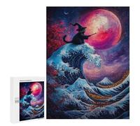 para Adultos 500 PCS Rompecabezas Wizard Cat and The Great Wave Rompecabezas para Adultos Juego Familiar Corte De Precisión Cumpleaños Y Navidad 500 PCS