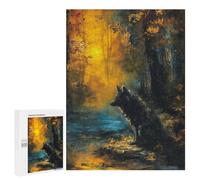 para Adultos 500 PCS Rompecabezas Wolf in Autumn Forest Painting Rompecabezas para Adultos Juego Familiar Corte De Precisión Cumpleaños Y Navidad 500 PCS