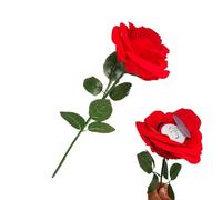 para anillos de rosa, interior de terciopelo rojo de 10 cm, floral de compromiso con tallo, soporte para joyas de flores artificiales, ceremonia , romántica, de de