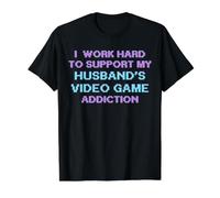 para apoyar la adicción a los Videojuegos de mi Esposo Esposa de un Jugador Camiseta gráfica económica, Hombre, Negro, M