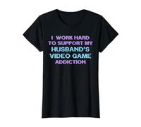 para apoyar la adicción a los Videojuegos de mi Esposo Esposa de un Jugador Camiseta gráfica económica, Mujer, Negro, XS
