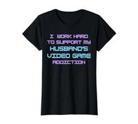para apoyar la adicción a los Videojuegos de mi Esposo Esposa de un Jugador Camiseta gráfica económica, Mujer, Negro, M