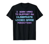 para apoyar la adicción a los Videojuegos de mi Esposo Esposa de un Jugador Camiseta gráfica económica, Hombre, Negro, XL