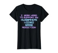 para apoyar la adicción a los Videojuegos de mi Esposo Esposa de un Jugador Camiseta gráfica económica, Mujer, Negro, L