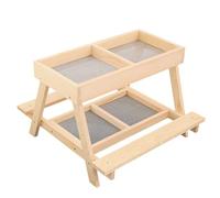 para Aves De Corral - Mesa De Doble Capa | Alimentador de Gallinero de Madera Hecho a Mano con 4 Rejillas | para Exterior, Gallinero, Granja, Patos, Aves Silvestres Y Pavos