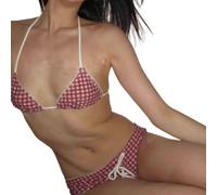 para bikini para mujer Talle Alto Estampado Cuadros Cuello Halter