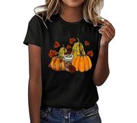 Para camisetas informales, camiseta de manga corta con cuello redondo estampado de calabaza, parte superior suelta, pelucas de carnaval, Negro , L