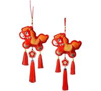para carillón de viento de tela roja 18x45cm decoración de año nuevo chino | Bordado intrincado de caballo, para material de tela roja, borlas de cuentas de madera, Año del caballo 2026