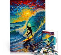 para divertirse en Familia Surfista en la Ola del Atardecer en la Noche Estrellada Puzzle de 1000 Piezas para Adultos 38x52cm Grandes Regalos y Juguetes