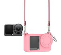 para dji Osmo Action 6 Funda Protectora de Silicona de Cobertura Total, Cubierta de Lente a Prueba de Polvo, Cámara Deportiva Osmo Action 6, Carcasa Suave con Correa para el Cuello (Rosa)
