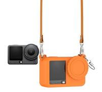 para dji Osmo Action 6 Funda Protectora de Silicona de Cobertura Total, Cubierta de Lente a Prueba de Polvo, Cámara Deportiva Osmo Action 6, Carcasa Suave con Correa para el Cuello (Naranja)