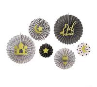 Para Eid al-Fitr Abanico de flores de papel decorativo para colgar en la pared para celebraciones festivas y reuniones culturales (gris negro)