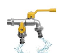 para exterior, montaje en pared anticongelante, de doble salida de latón con acabado a prueba de óxido, conector de agua para patio con construcción, adaptador de manguera de jardín