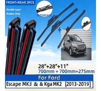 Para Ford Escape MK3 Kuga MK2 2013-2019 28" X 28" X 11" Limpiaparabrisas Delantero Trasero Parabrisas Ventana Cortador Adiciones, Tira de Goma Universal Limpiaparabrisas Sin Espuma